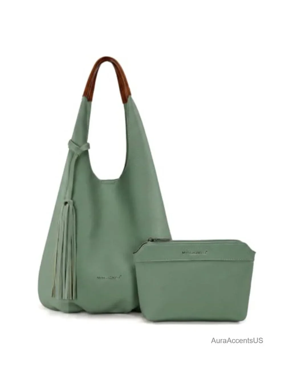 Set of 2 Hobo Handbags with Tassels Faux Leather Shoulder Bags + Cosmetic Pouch